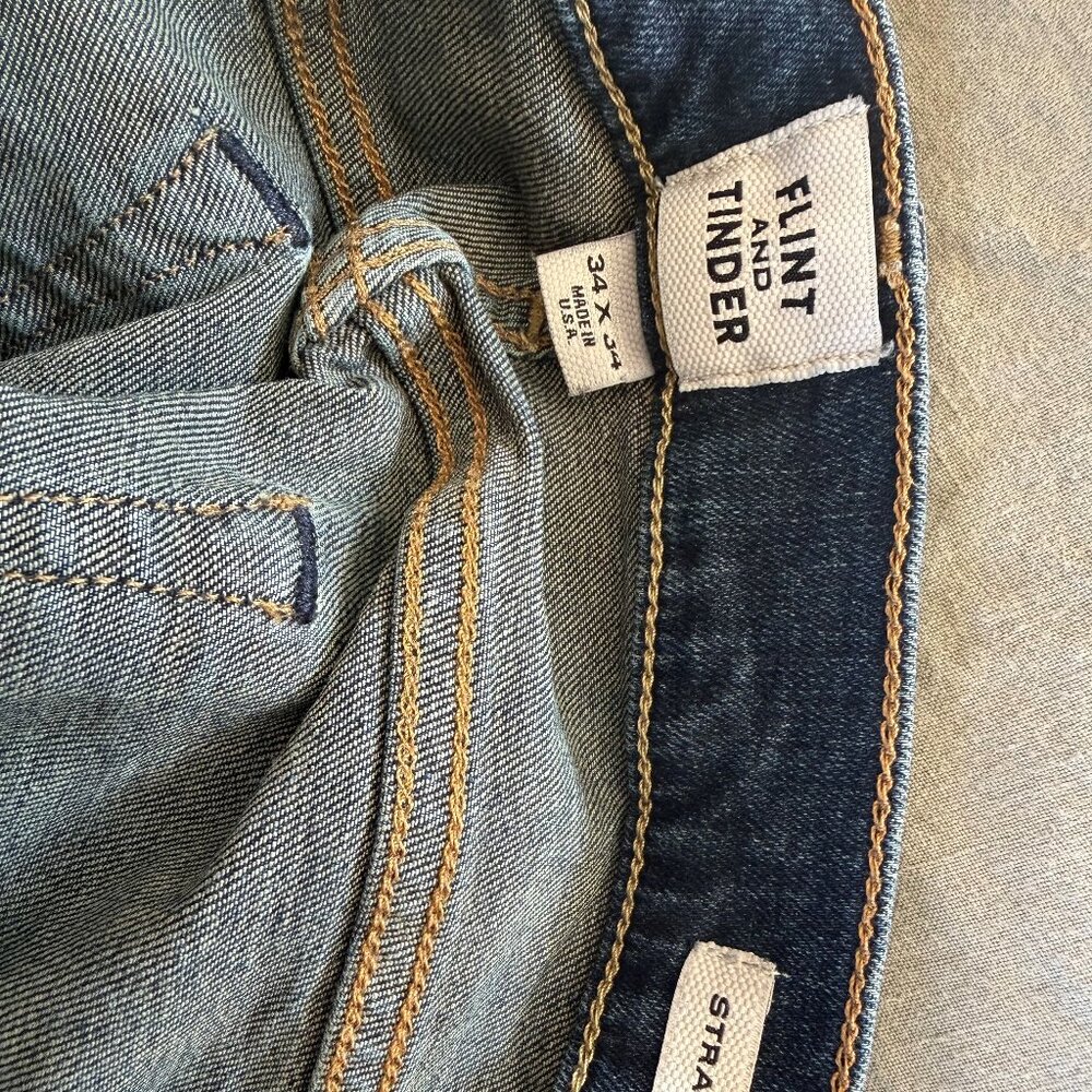 Flint & Tinder 34x34 Straight Fit Jeans Dark Wash Made in USA Premium Denim